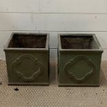 Two plaster square garden pots (H24cm Sq24cm)