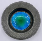 A Tudric pewter and enamel dish made for Liberty