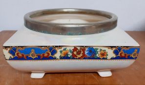 Lancaster & Sons (Hanley), iridiscent planter with silver plated rim, (9.5x19x19 cm).