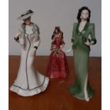 A Coalport figurine "Viviene" (Western girls) and two more porcelain figurines (20.5 cm largest). (