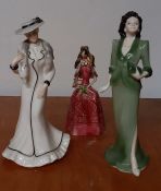 A Coalport figurine "Viviene" (Western girls) and two more porcelain figurines (20.5 cm largest). (