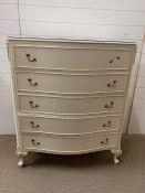 A white bedroom chest of drawers with brass handles