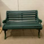 An architectural cast iron garden seat/bench, unknown if signed as bench has been painted. Local