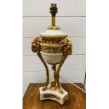 A substantial table lamp in a classical style with goat theme in marble and gilt. (Height 48cm)