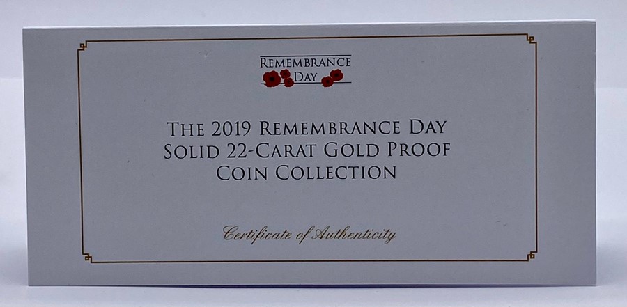 The 2019 Remembrance Day Solid 22 Carat Gold proof coin collection by Jubilee Mint, weights of coins - Image 4 of 4