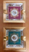 A pair of ashtrays in Limoges porcelain with gilt decorations, (3x18x18 cm). (2)