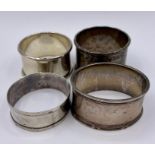 Four various silver hallmarked napkin rings (Total Weight 99g)