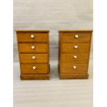 A pair of tall pine bedsides with white knobs to the four drawers (H75cm W46cm D43cm)
