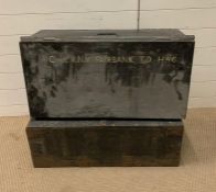 Two military trunks, one metal with the words Capt.R.N.V Fairbank TD HAC and one wooden with handles