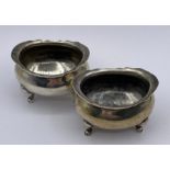 Pair of silver hallmarked salts, no liners. Birmingham 1901 for E S Barnsley & Co (Total Weight