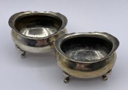 Pair of silver hallmarked salts, no liners. Birmingham 1901 for E S Barnsley & Co (Total Weight