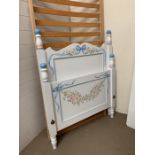 A single bed with painted headboard with blue ribbon bow design AF 3ft