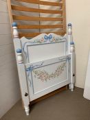 A single bed with painted headboard with blue ribbon bow design AF 3ft