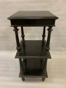 Three tier ebonised side table with reeded supports (H85cm 38cmsq)