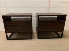 A pair of contemporary bedsides with metal base (H60cm W61cm D40cm)