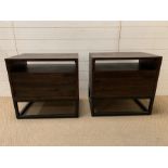 A pair of contemporary bedsides with metal base (H60cm W61cm D40cm)