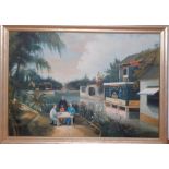 Edgar S. Nucum (XX), 'Chinese scene', signed lower right, oil on canvas, framed, (46x65 cm).