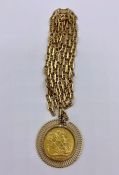An 1899 Sovereign coin in an 9ct gold mount and on a 9ct gold chain Total combined weight is 26.1g