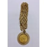 An 1899 Sovereign coin in an 9ct gold mount and on a 9ct gold chain Total combined weight is 26.1g