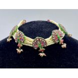 An Indian cultured pearl and enamel necklace