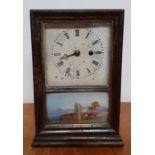 A 19th century desk clock on wood and glass painting, (24.5x15x9.5 cm).