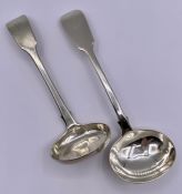 Two silver sauce ladles one by Adey Bellamy Savory dated 1831 and the other by William Davidson &