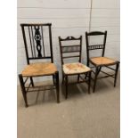 Three interesting chairs on turned legs and spindled backs