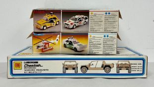 Three boxed vechile model kits, Kawasaki 1300 Police, Kawasaki 1300 Racing and Lamborghini Cheetah