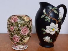 A pierced German vase and an English jar with low relief decoration, (23.5 tallest). (2)
