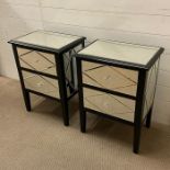 Two black and glass bedsides (H68cm W52cm D38cm)