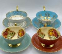 Four Aynsley cup and saucers sets, various designs