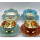 Four Aynsley cup and saucers sets, various designs