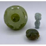 Three Oriental curiosities, one in jade