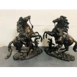 After Guillaume Coustou the Elder (1677-1746), 'The Marley horses', signed, a brown patina