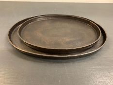 Two Pols Potten decorative oval metal trays - biggest 36.5cm x 26cm