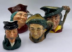 Four toby jugs, Pied Piper, The Colonel, Jolly Roger, etc