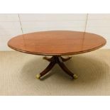 A low oval centre/coffee table with brass claw feet (H46cm W120cm D80cm)