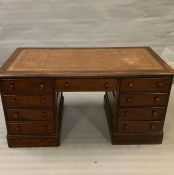 A mahogany pedestal desk with leather top (H76cm W150cm D75cm)