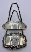 Two hallmarked silver decanter labels one for port and one for sherry (Total Weight 35g)