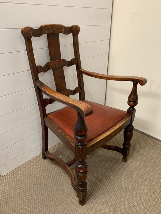 An oak open armchair with oxblood seat cushion - Image 3 of 4