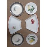 A collection of six plates designed by Clarice Cliff, Susie Cooper and Estece, hand paintd. (21.5 cm