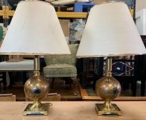 A Pair of Table Lamps with brass effect base and orb centre (42cm High)