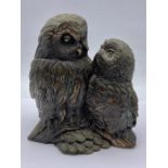 Bronze effect pair of owls on branch