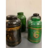 Four lidded vintage metal tea canisters.Tallest 46cm H