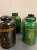 Four lidded vintage metal tea canisters.Tallest 46cm H