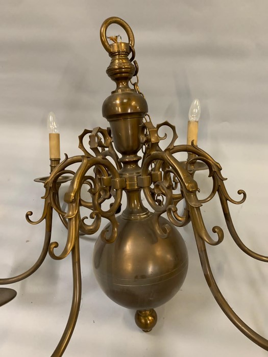 A six arm brass chandelier with brass orb to bottom (H75cm W90cm) - Image 2 of 5
