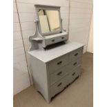 A pine painted dressing table chest of drawers with mounted mirror to top and drawer under (H148cm