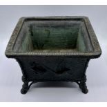 An Interesting bronze planter with fly motif. (18 cm square by 12 cm high)