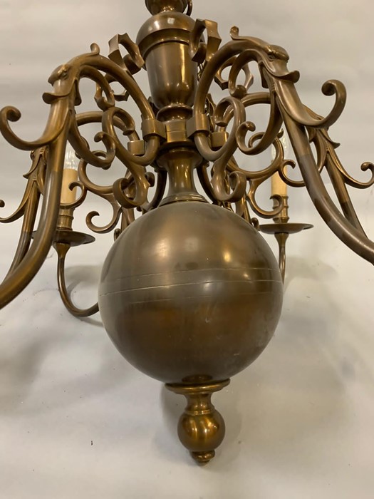 A six arm brass chandelier with brass orb to bottom (H75cm W90cm) - Image 4 of 5