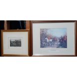 A pair of prints, "A good lead" and "Through the copse", framed and glazed (16x22 cm largest). (2)